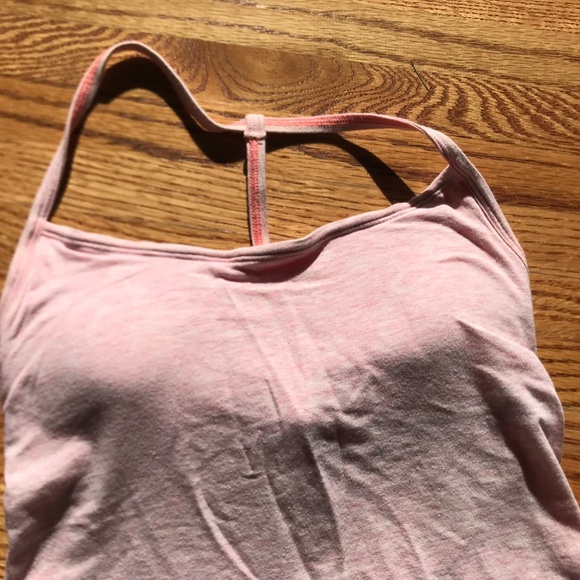 Lululemon extra long pink cotton razor-back tank top w/ built-in bra - Picture 2 of 5